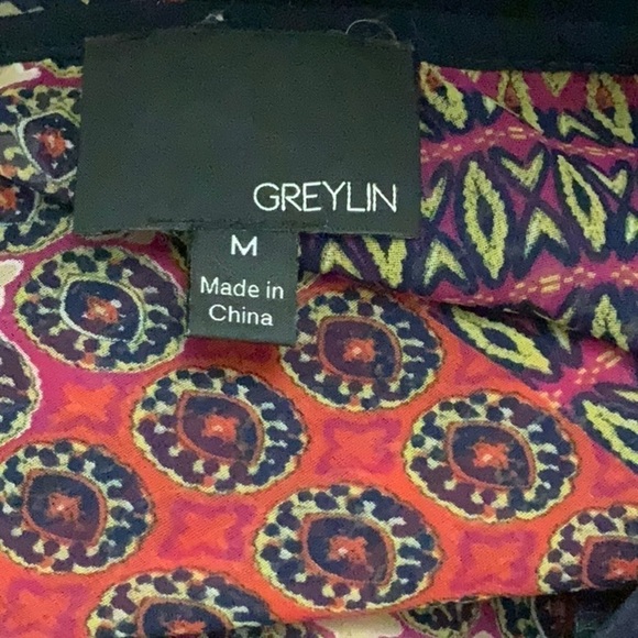 GREYLIN sheer blouse with long sleeves. Front tie. Size M - Picture 6 of 9